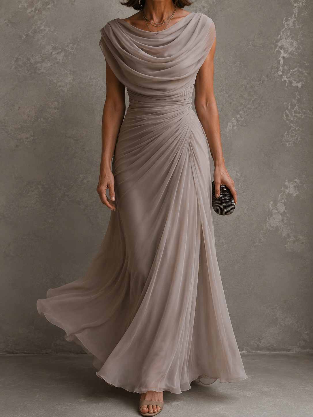 Cecilia | Women’s Draped Cowl-Neck Maxi Dress with Ruched Waist