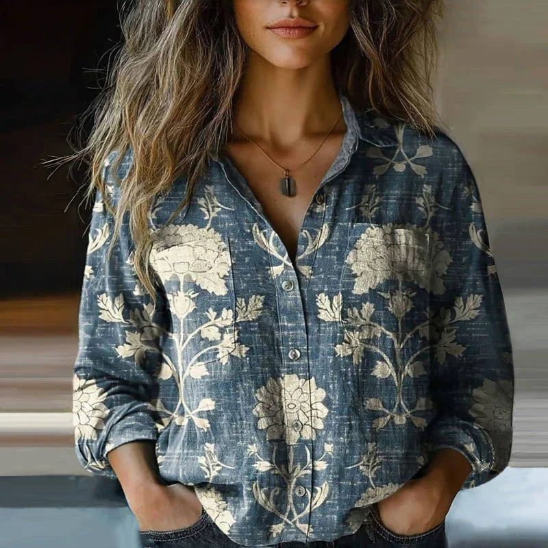 Cecily | Women's Bohemian Floral Print Blouse with Button Front