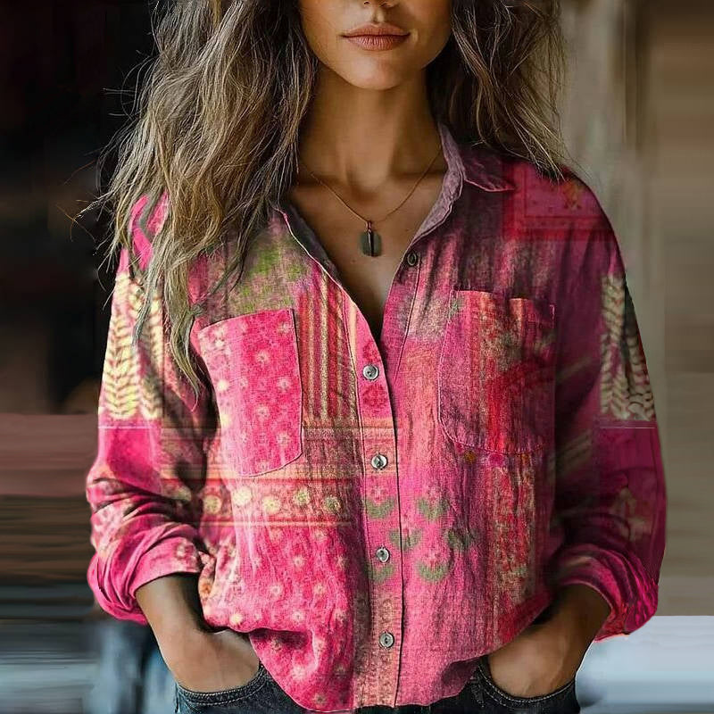 Cecily | Women's Bohemian Floral Print Blouse with Button Front