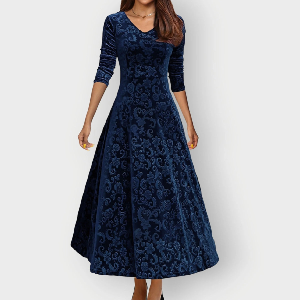 Charlene | Women's Vintage Floral Embossed Midi Dress