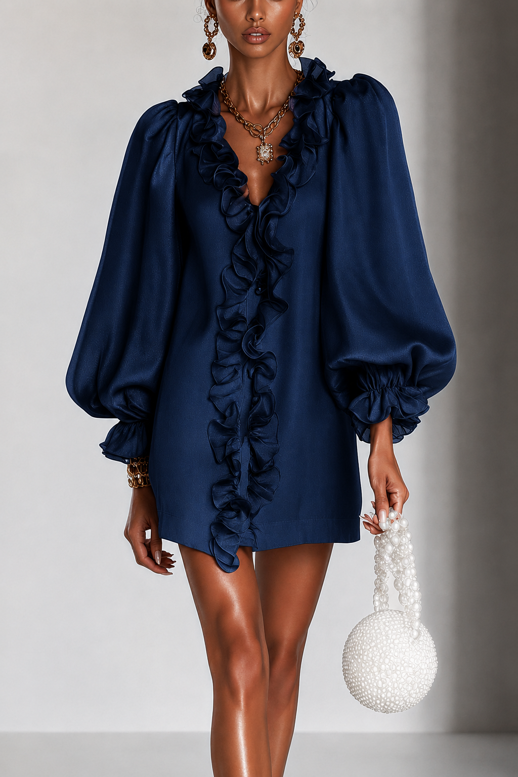 Charlotte | Women's Ruffle Puff Sleeve Shift Mini Dress