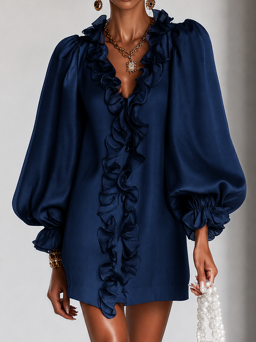 Charlotte | Women's Ruffle Puff Sleeve Shift Mini Dress