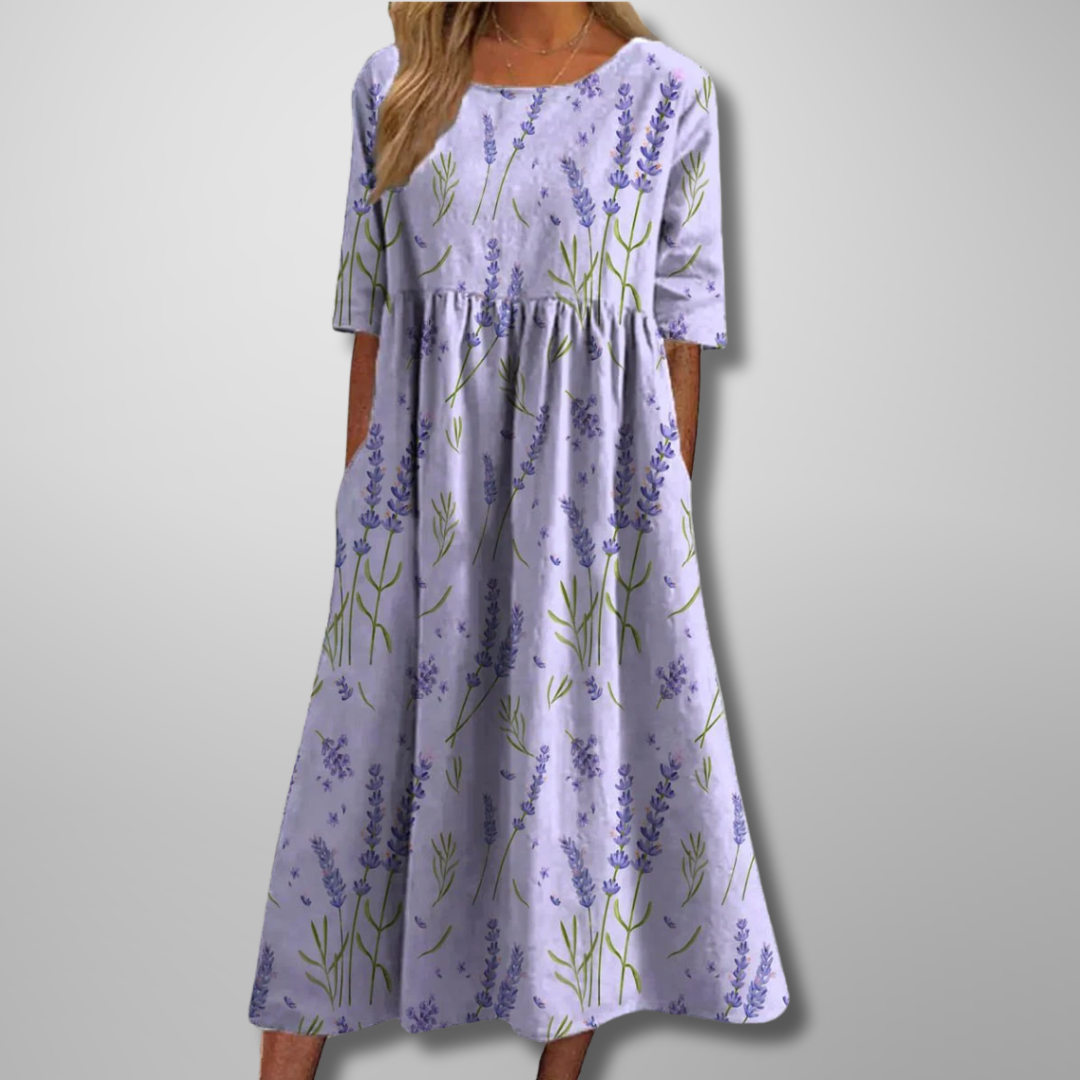 Christa | Women’s Botanical Print Midi Dress with Short Sleeves