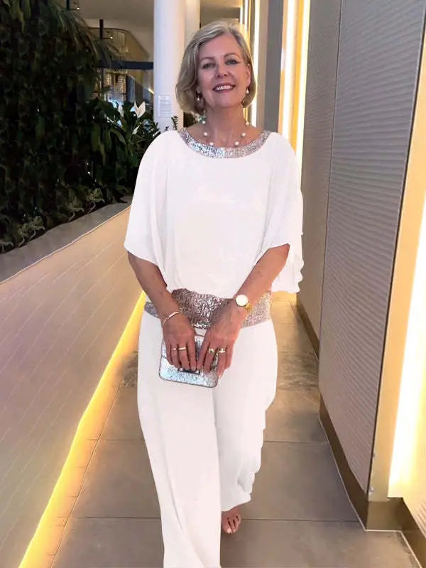 Claribel | Embellished Blouse & Wide-Leg Trouser Set