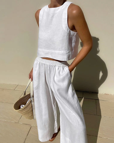 Claudia | Women's Sleeveless Crop Top and Wide-Leg Pants Two-Piece Set