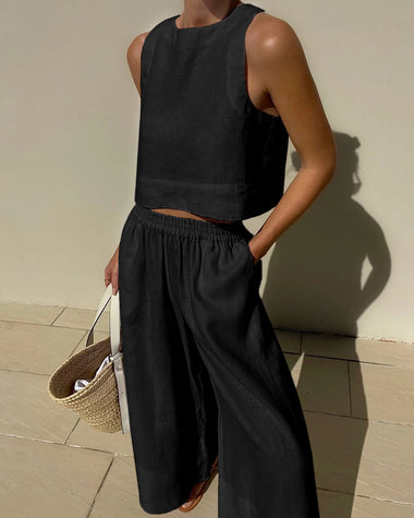 Claudia | Women's Sleeveless Crop Top and Wide-Leg Pants Two-Piece Set