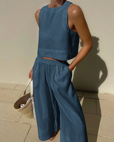 Claudia | Women's Sleeveless Crop Top and Wide-Leg Pants Two-Piece Set