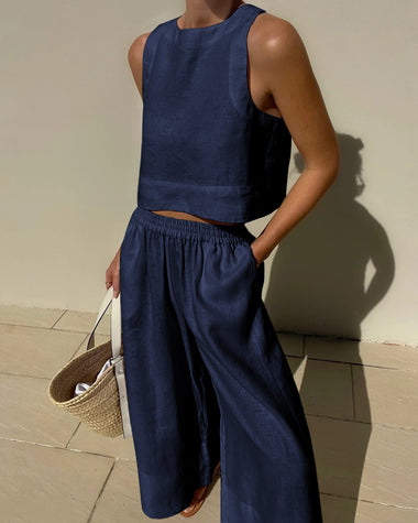 Claudia | Women's Sleeveless Crop Top and Wide-Leg Pants Two-Piece Set