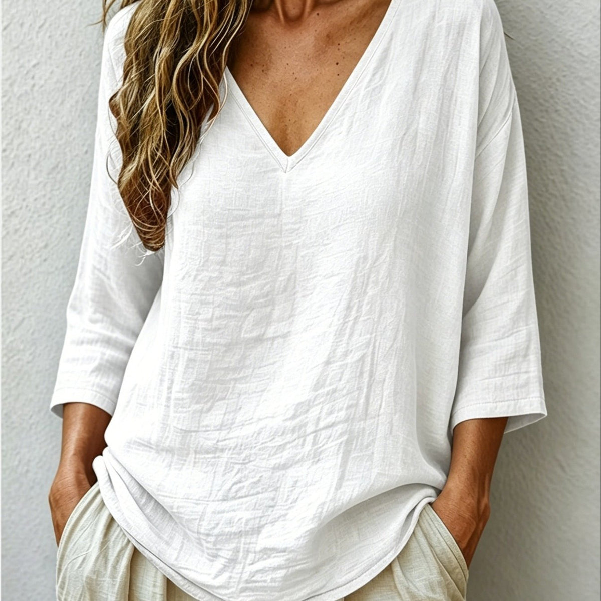 Claudia | Women's Oversized V-Neck Three-Quarter Sleeve Blouse