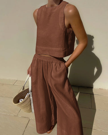 Claudia | Women's Sleeveless Crop Top and Wide-Leg Pants Two-Piece Set