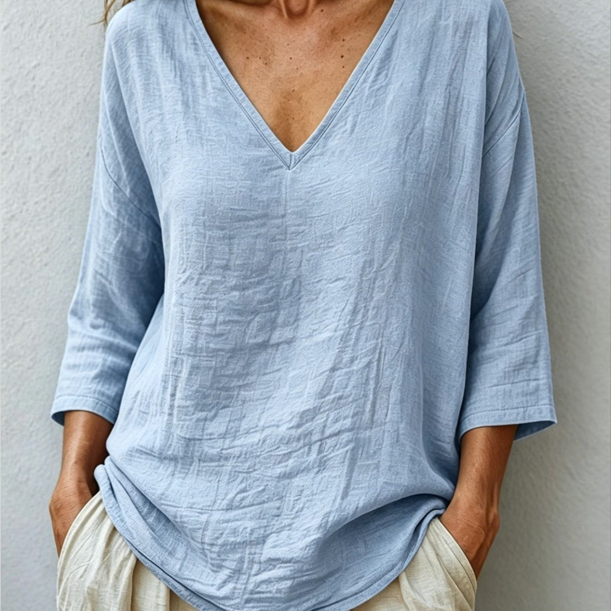 Claudia | Women's Oversized V-Neck Three-Quarter Sleeve Blouse