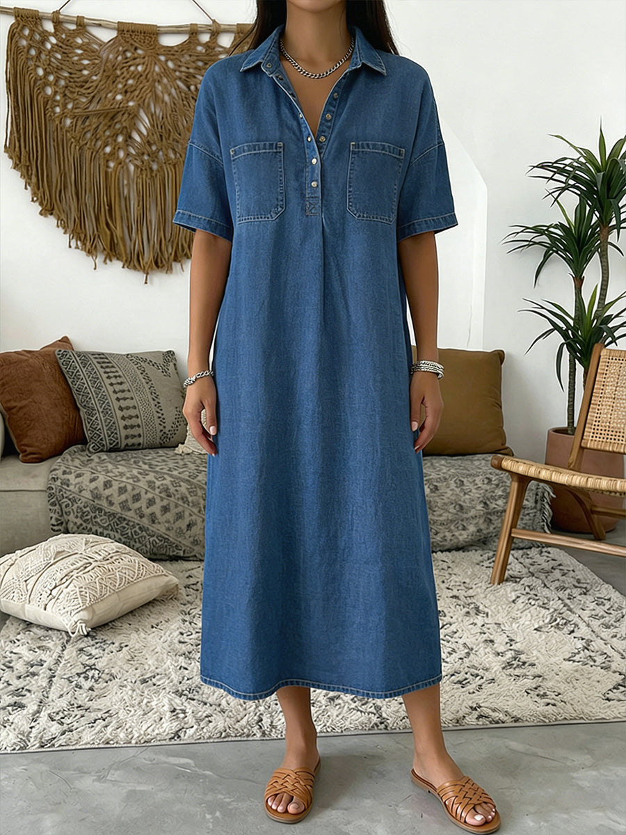 Coralie | Short-Sleeve Polo Collar Midi Dress