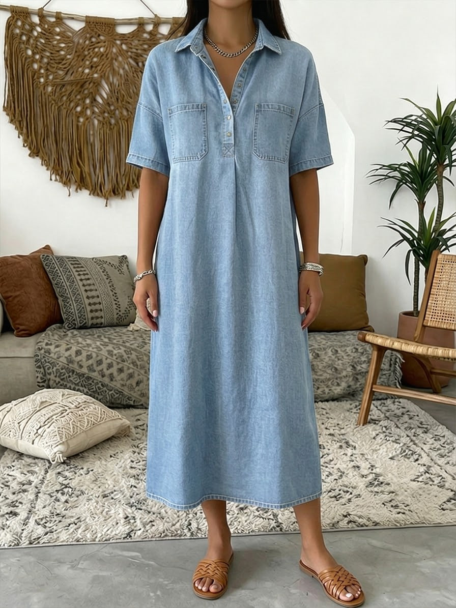 Coralie | Short-Sleeve Polo Collar Midi Dress
