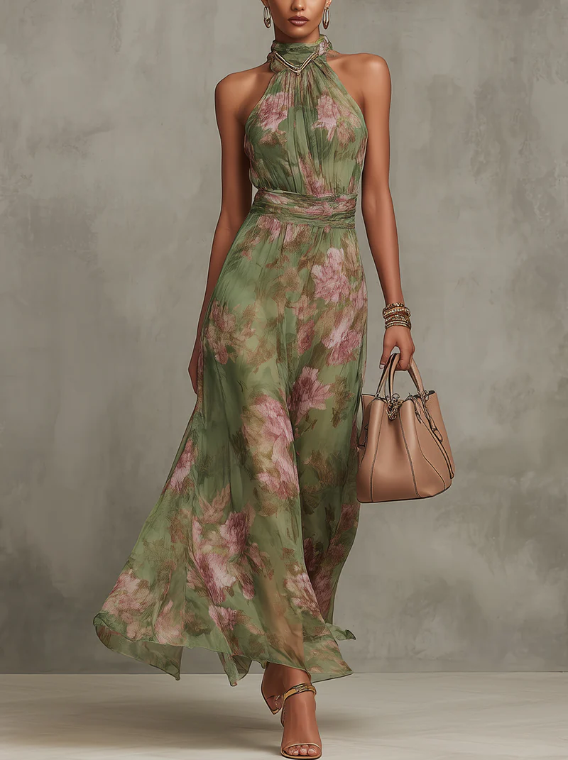 Crisha | Women’s Floral Halter Neck Maxi Dress