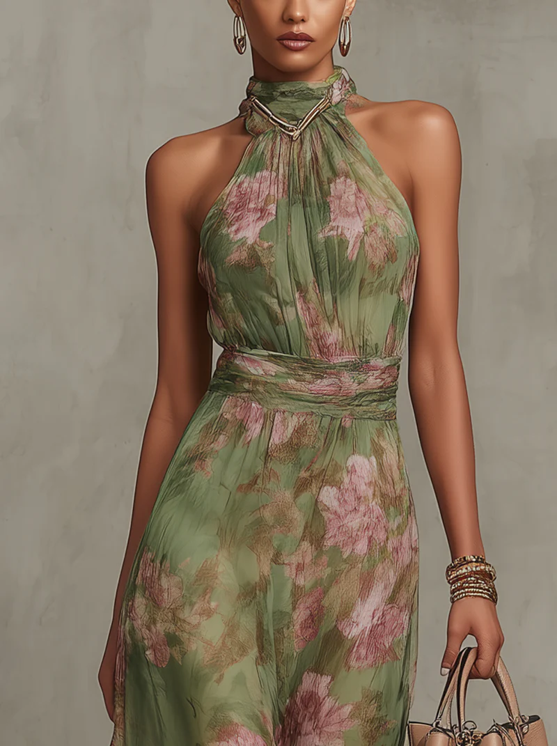 Crisha | Women’s Floral Halter Neck Maxi Dress