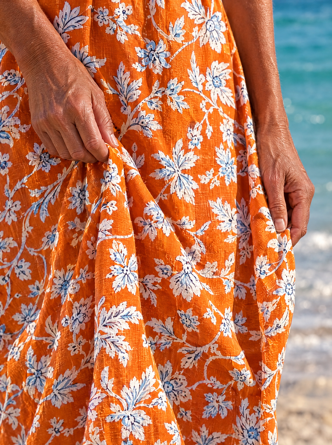 Dahlia | Women's Orange Floral Print Midi Dress