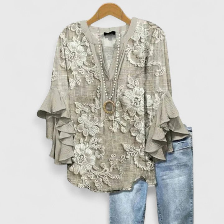 Danica | Boho Printed Bell-Sleeve Blouse