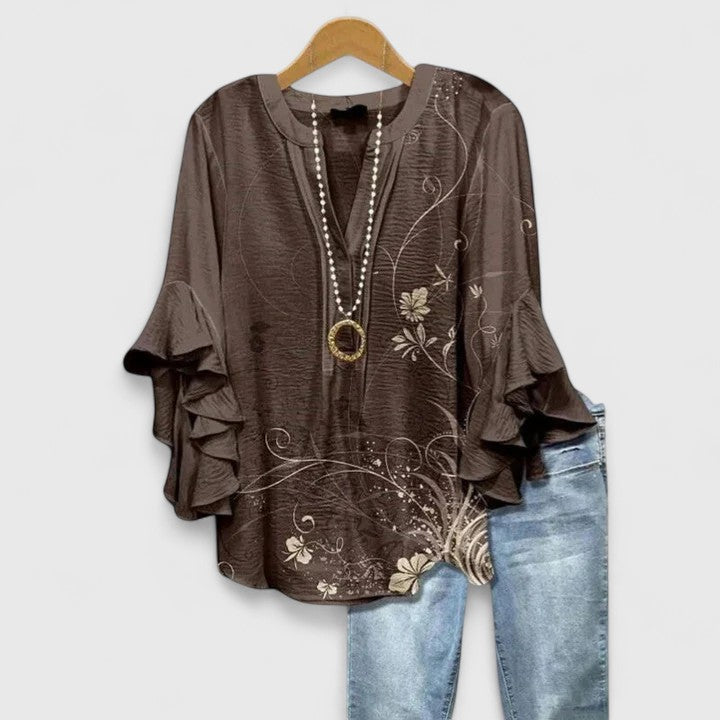 Danica | Boho Printed Bell-Sleeve Blouse