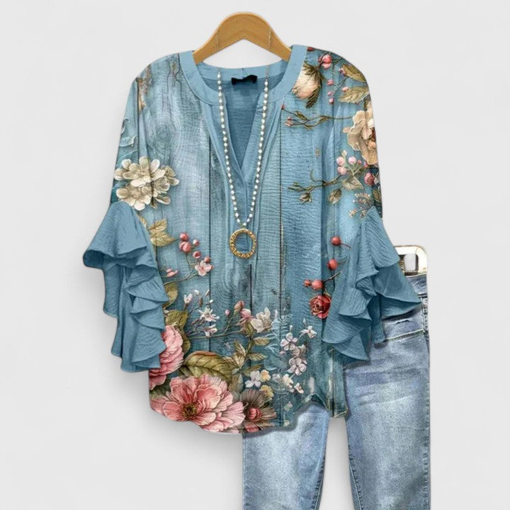 Danica | Boho Printed Bell-Sleeve Blouse