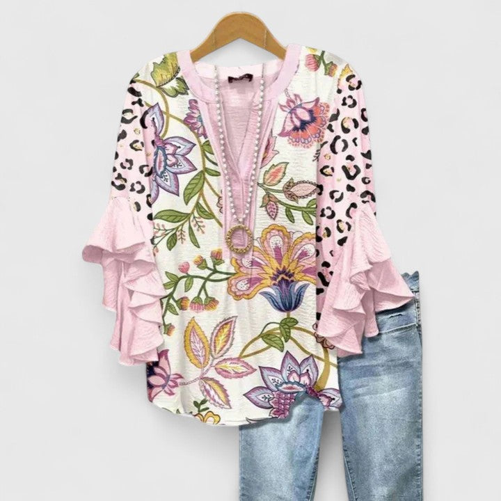 Danica | Boho Printed Bell-Sleeve Blouse