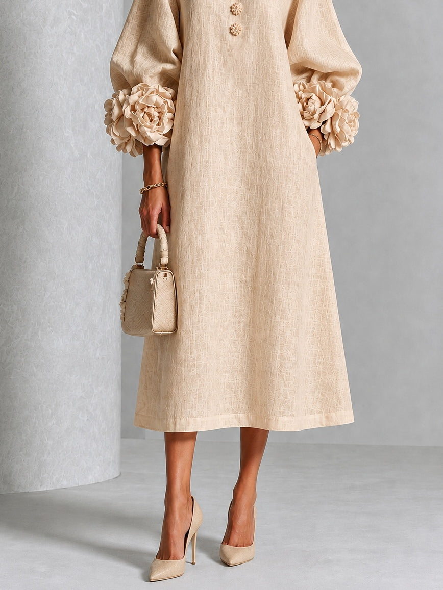 Daphne | Women's Rosette Cuff Button-Front Midi Dress