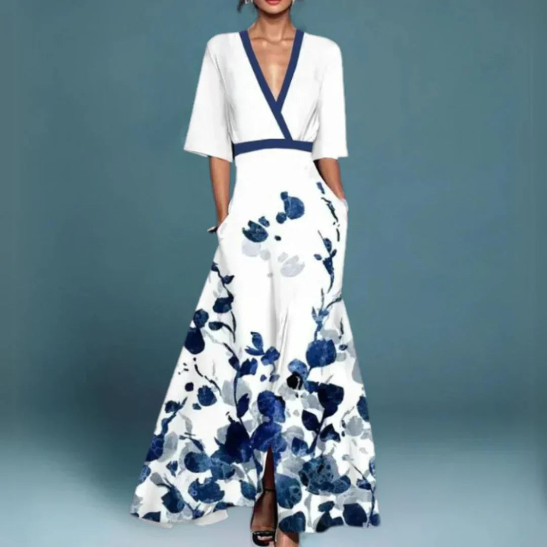 Daphney | Women’s Floral Maxi Wrap Dress with Contrast Trim