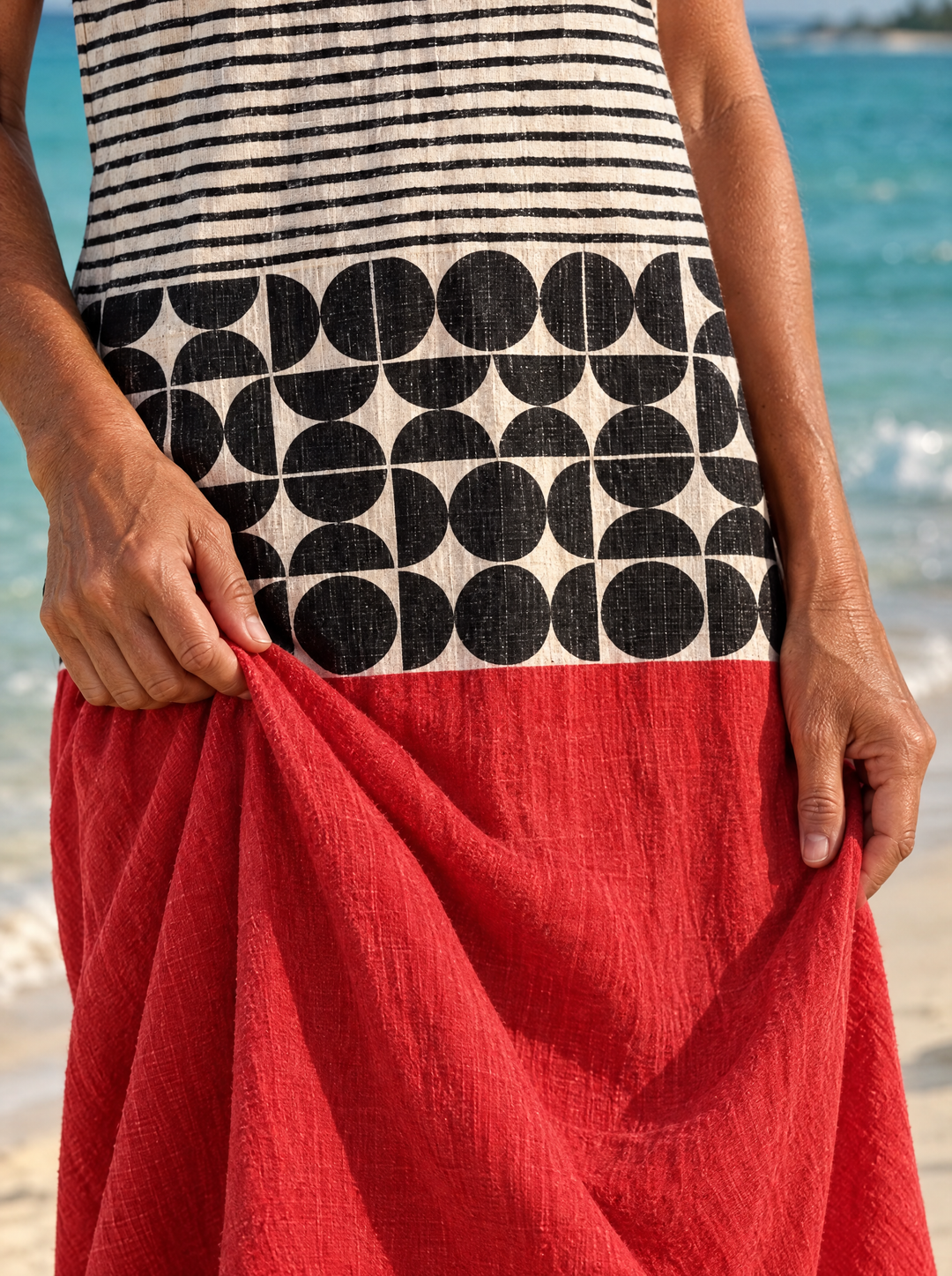 Darcy | Women's Red Geometric Print Midi Dress