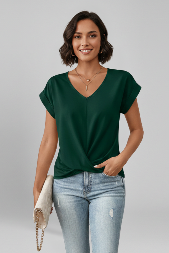 Diana | Women's V-Neck Short-Sleeve Relaxed Blouse