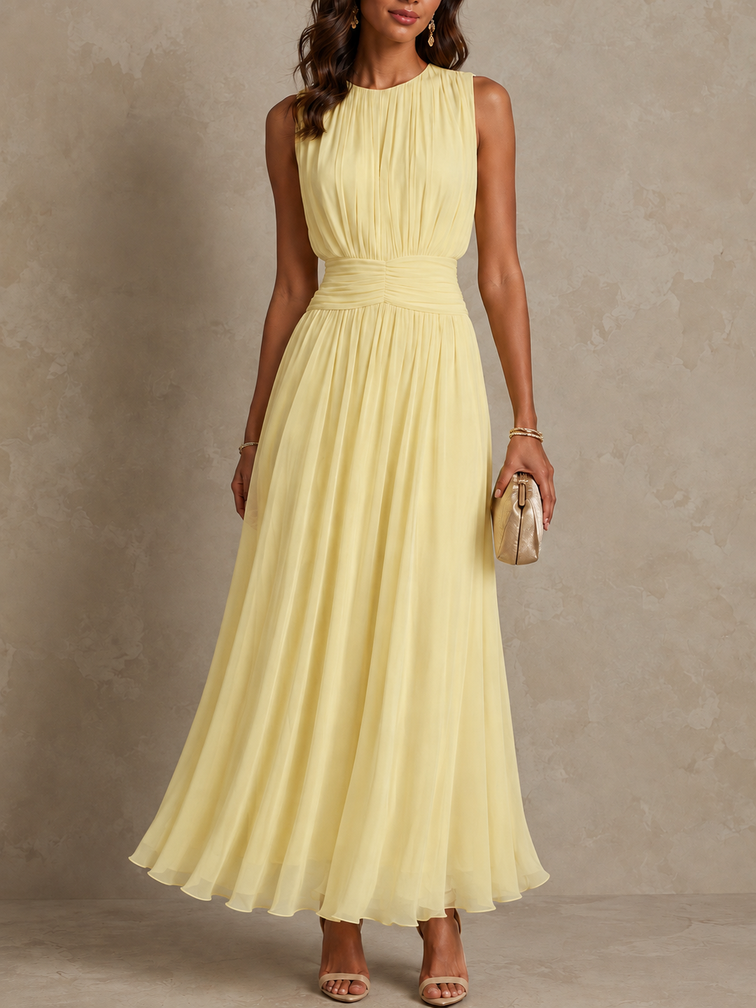 Elara | Women's Pleated Sleeveless Midi Dress