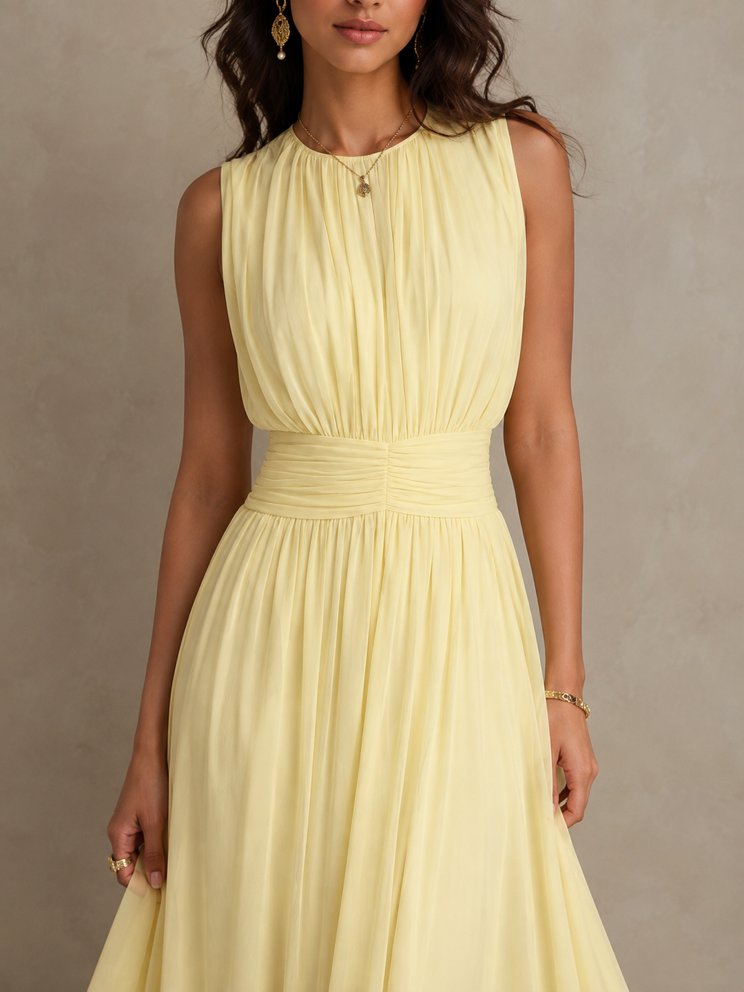 Elara | Women's Pleated Sleeveless Midi Dress