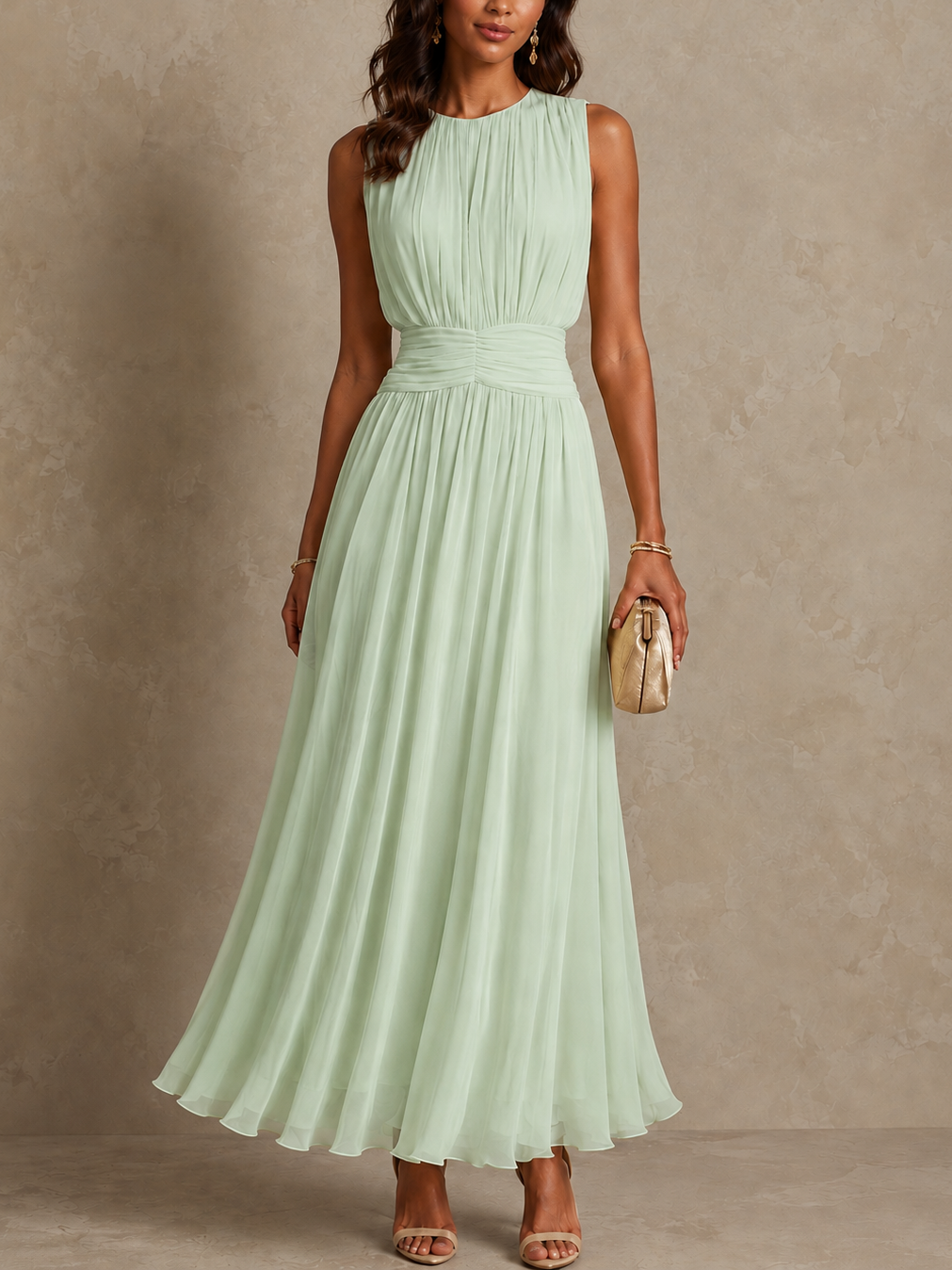 Elara | Women's Pleated Sleeveless Midi Dress