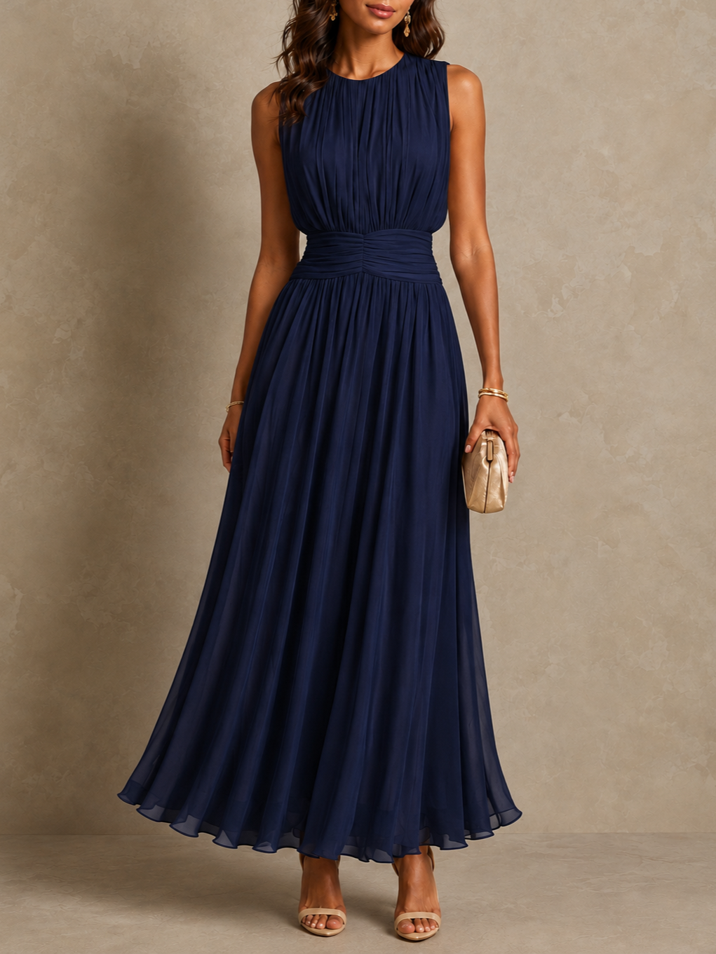 Elara | Women's Pleated Sleeveless Midi Dress
