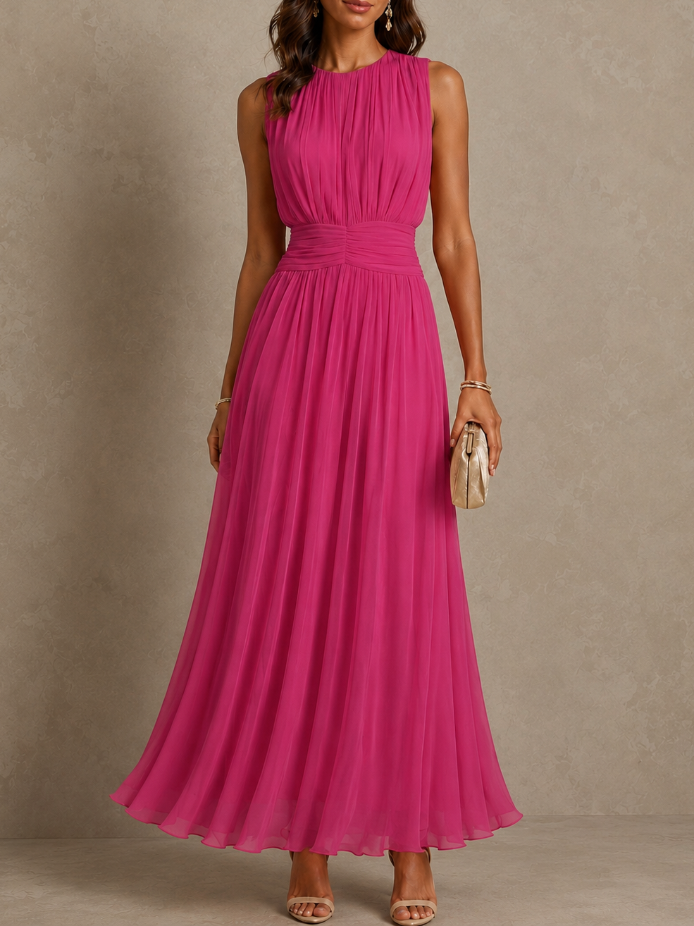 Elara | Women's Pleated Sleeveless Midi Dress