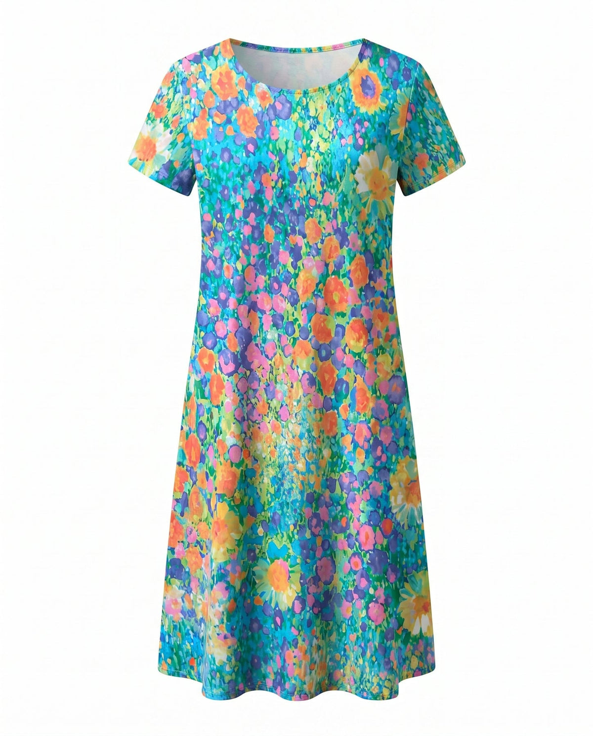 Elena | Women’s Short-Sleeve A-Line Midi Dress with V-Neckline