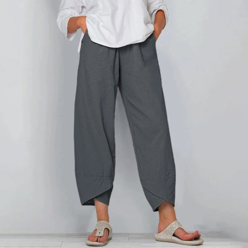 Elena | Women's Wide-Leg Cropped Trousers With Asymmetric Hem