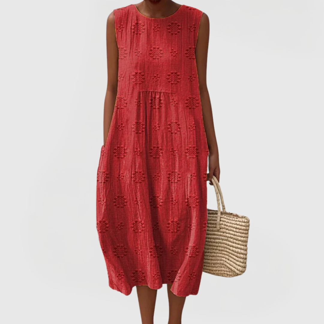 Eliza | Women's Sleeveless Embroidered Dress with Pockets