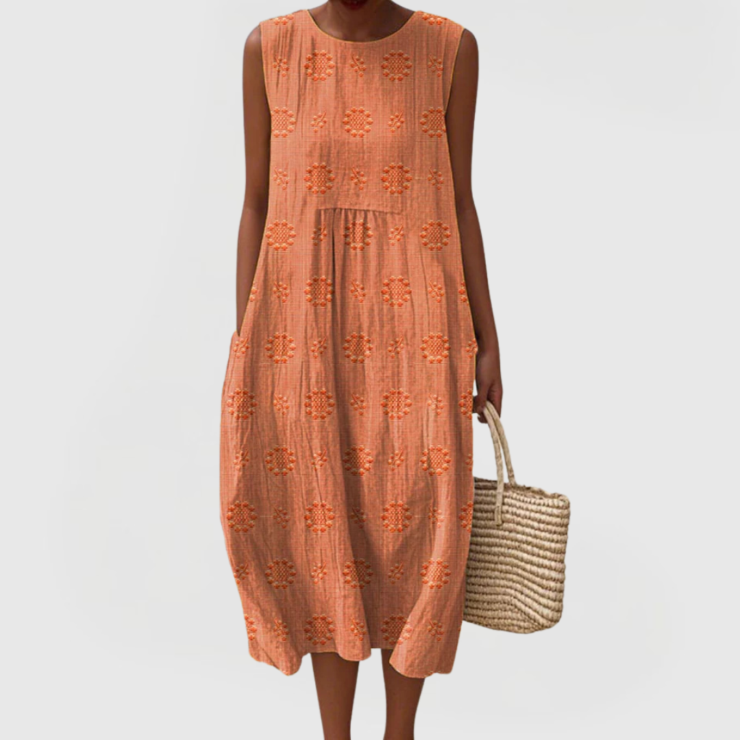 Eliza | Women's Sleeveless Embroidered Dress with Pockets