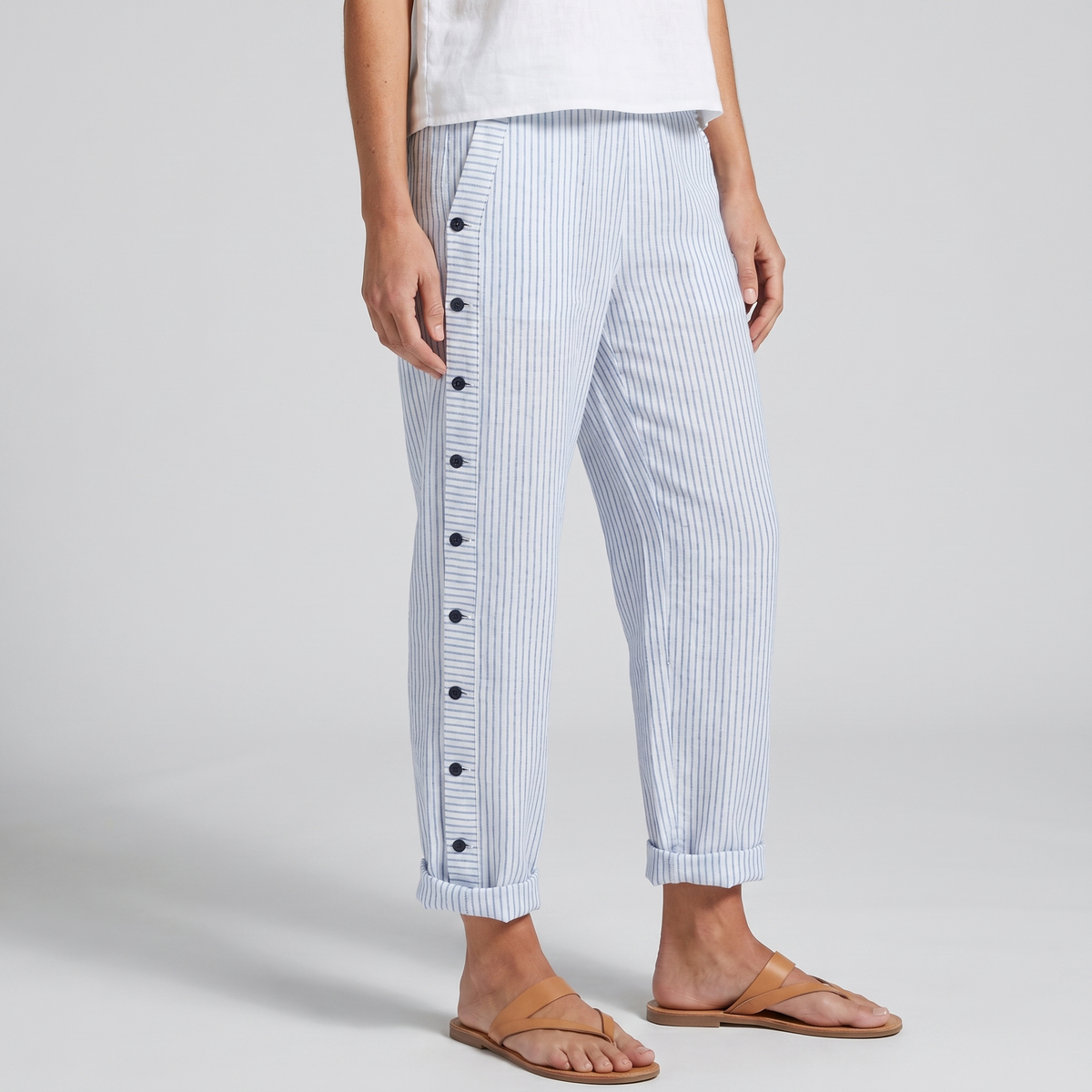 Elodie | Women's Pinstripe Trousers with Side Button Panel
