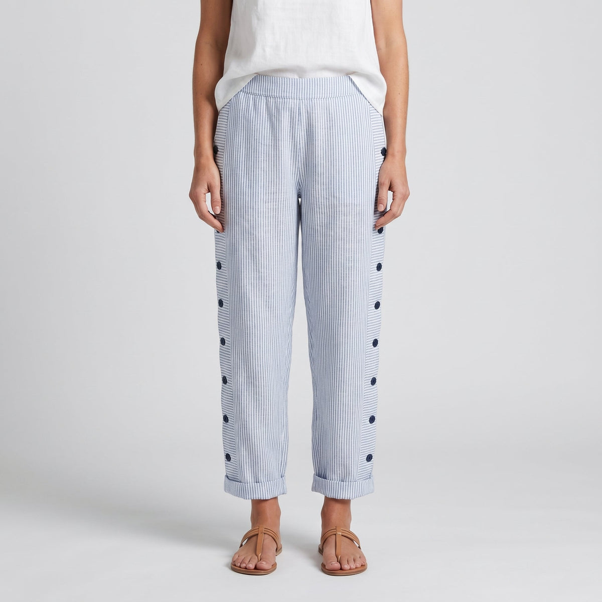 Elodie | Women's Pinstripe Trousers with Side Button Panel