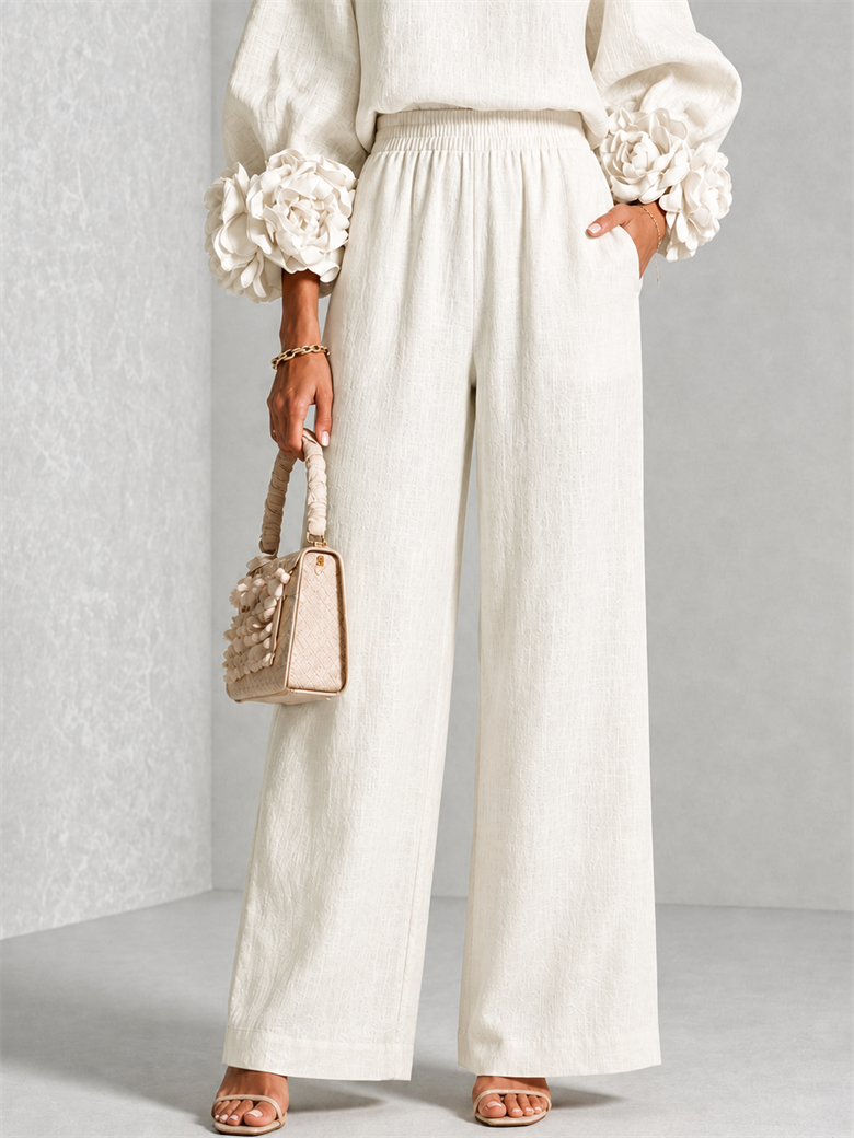 Elodie | Women's Floral Cuff Top and Wide-Leg Trouser Set