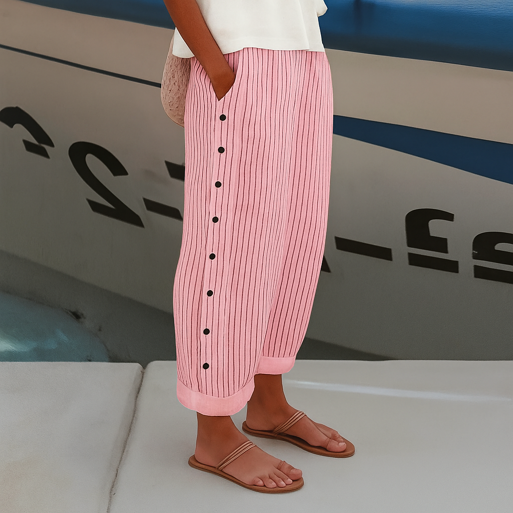 Elodie | Women's Pinstripe Trousers with Side Button Panel