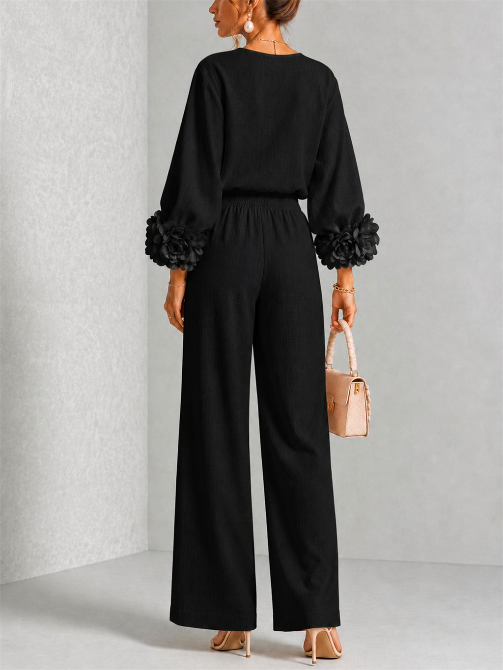 Elodie | Women's Floral Cuff Top and Wide-Leg Trouser Set