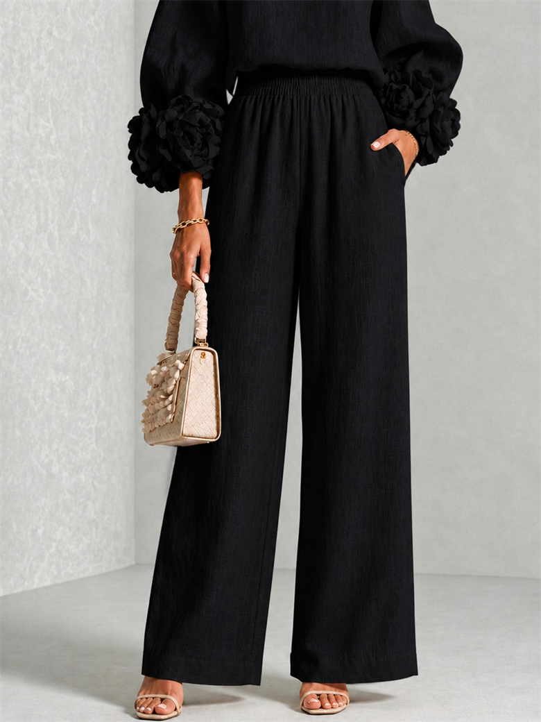 Elodie | Women's Floral Cuff Top and Wide-Leg Trouser Set