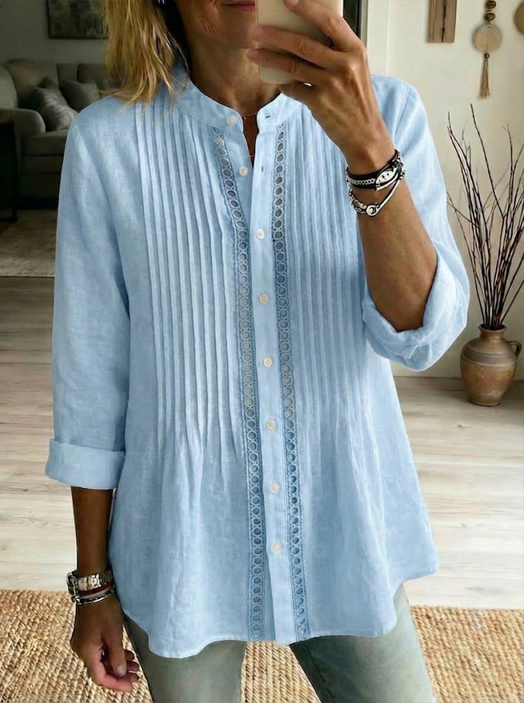 Elodie | Relaxed Pleated Button-Up Shirt