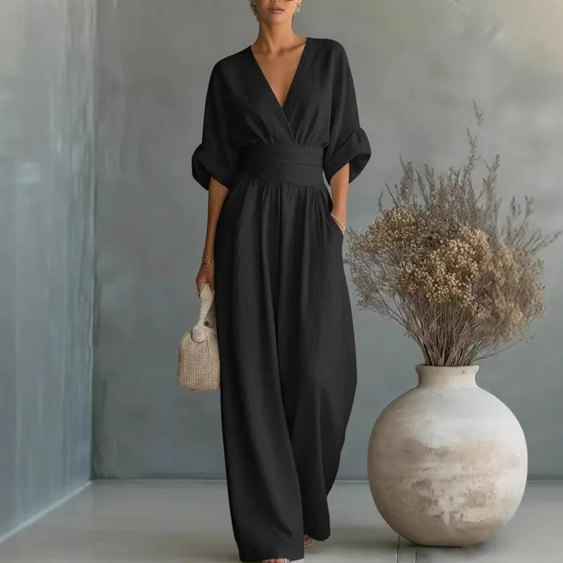 Elowen | Women’s Surplice V-Neck Jumpsuit with Batwing Sleeves