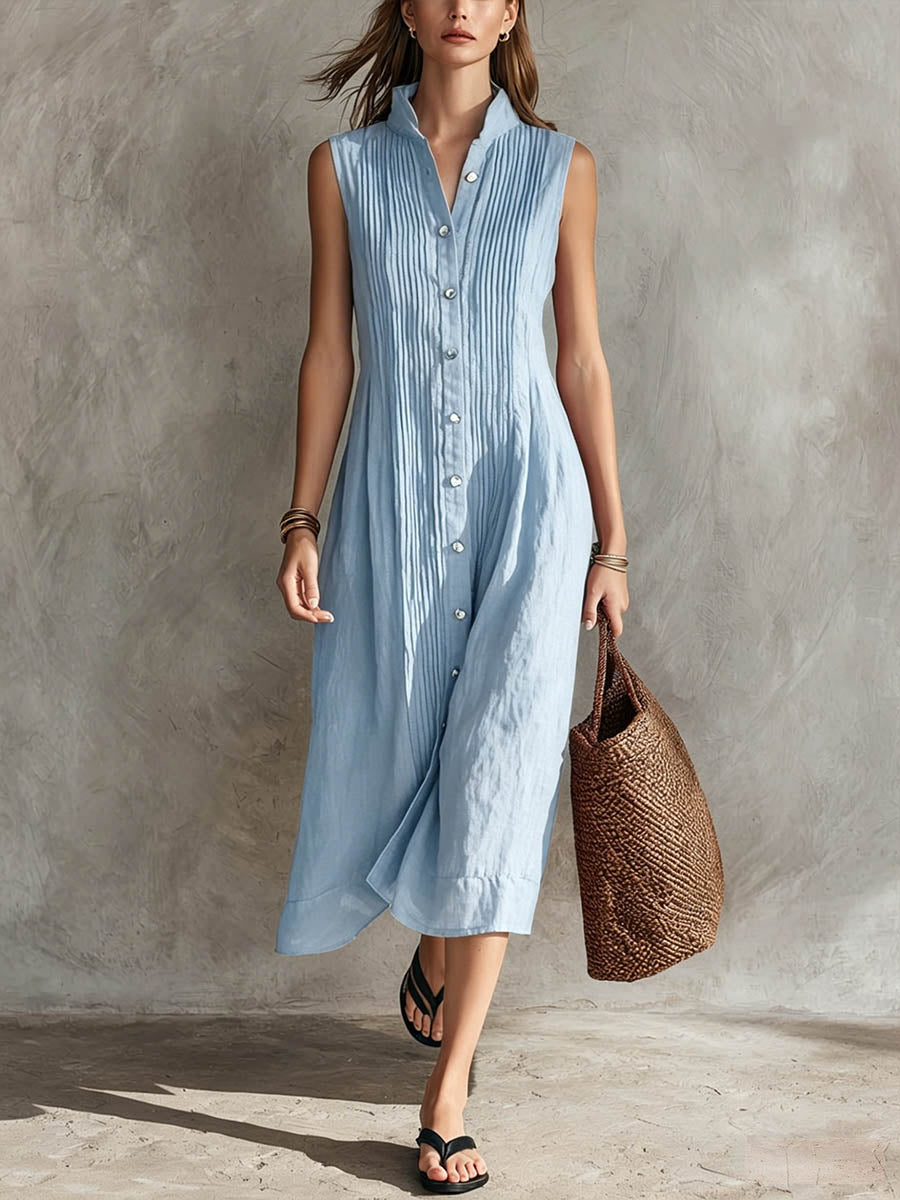 Elowyn | Sleeveless Pleated Button-Front Midi Dress