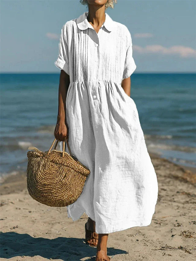Elvara | Women's Button-Front Shirt Midi Dress