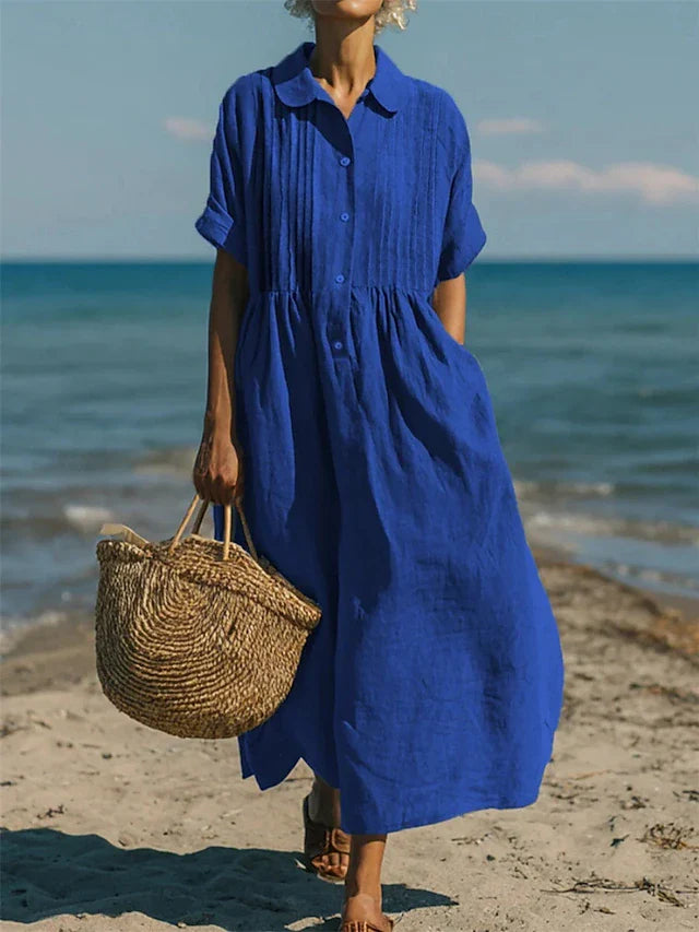Elvara | Women's Button-Front Shirt Midi Dress