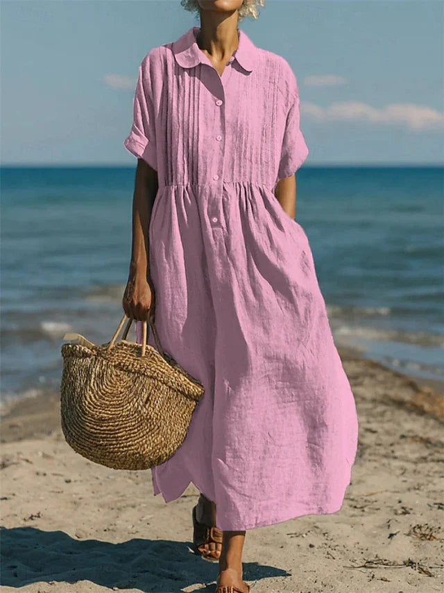 Elvara | Women's Button-Front Shirt Midi Dress