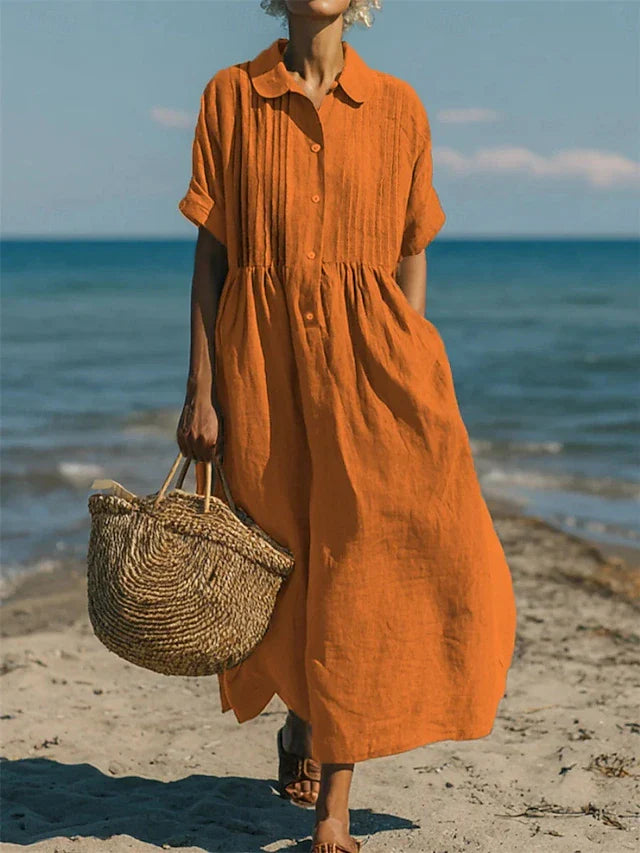 Elvara | Women's Button-Front Shirt Midi Dress